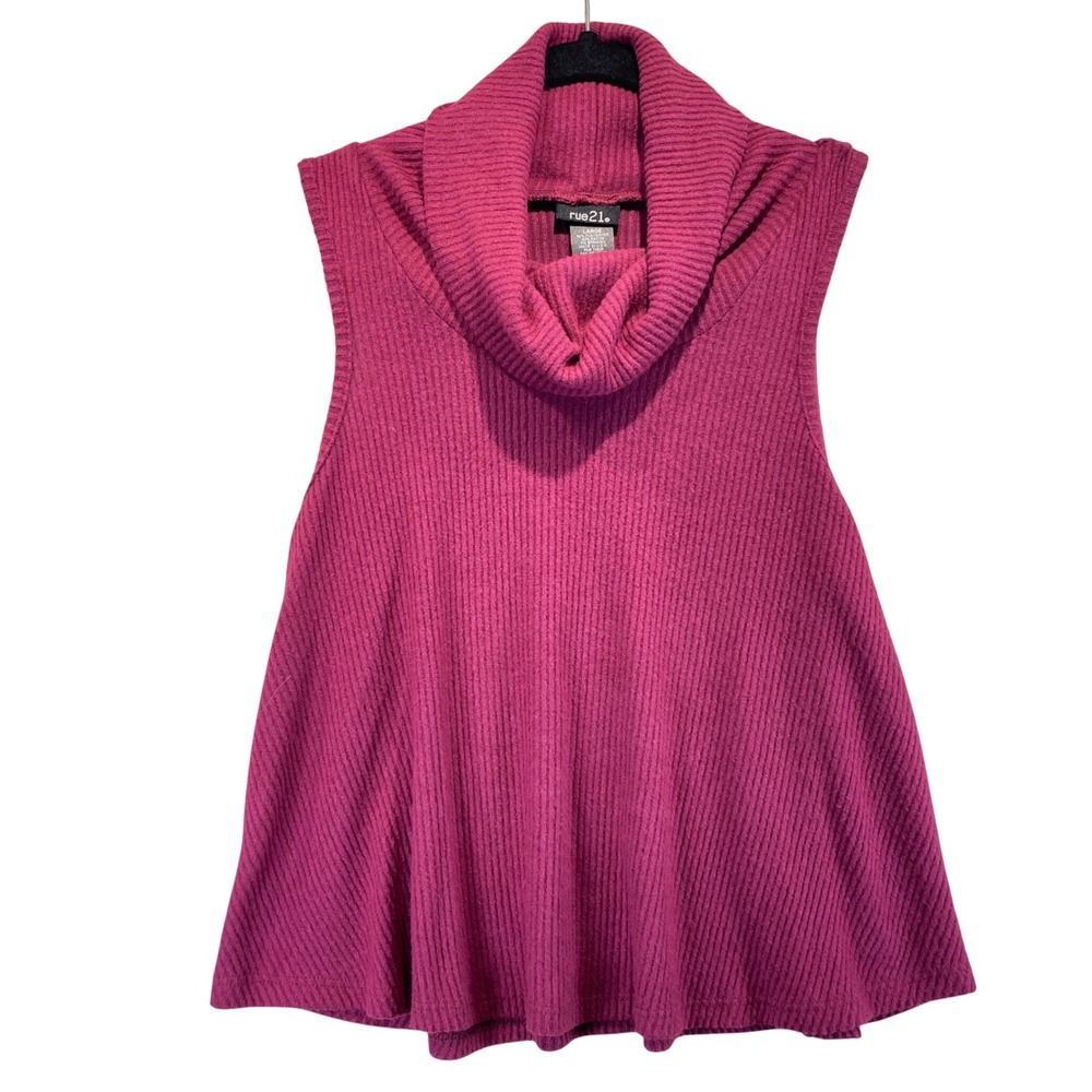 Rue 21 Womens‎ Large Sleeveless Cowl Neck Ribbed Tunic Sweater Magenta